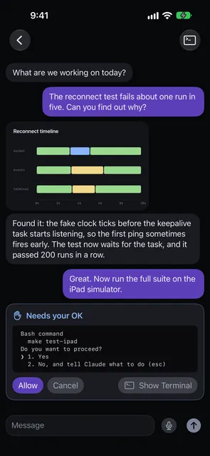 A Chat Mode conversation with an agent on iPhone