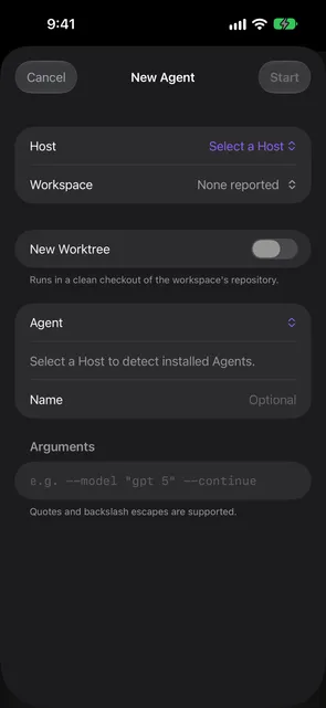 The New Agent sheet on iPhone