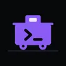 The Waycar icon: a violet caboose carrying a shell prompt on a near-black ground