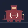 The Waycar icon: an oxblood caboose with lit cupola windows on a navy night sky